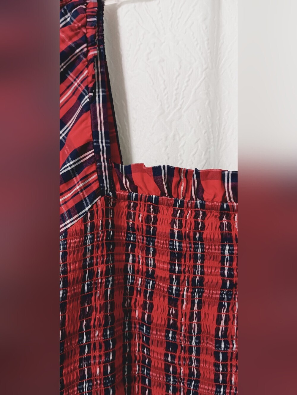DRAPR JAMES Red Plaid Smocked Midi Dress  Size L - Picture 5 of 12